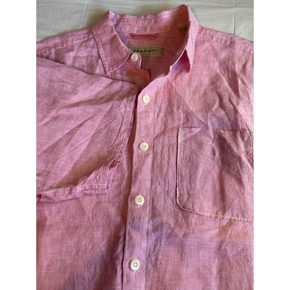 Tommy Bahama Pink 100% Linen Short Sleeve Button Down Shirt-Size Med-Very Nice
